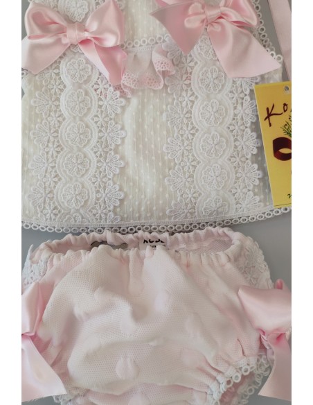 CONJUNTO NIÑA 3 PIEZAS, BLANCO/ROSA BEBÉ. VERANO.