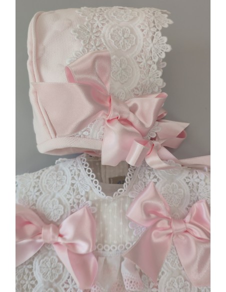 CONJUNTO NIÑA 3 PIEZAS, BLANCO/ROSA BEBÉ. VERANO.