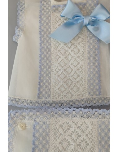 CONJUNTO UNISEX BATISTA 2 PIEZAS, CRUDO/CELESTE. VERANO.