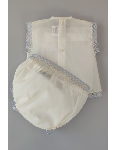 CONJUNTO UNISEX BATISTA 2 PIEZAS, CRUDO/CELESTE. VERANO.