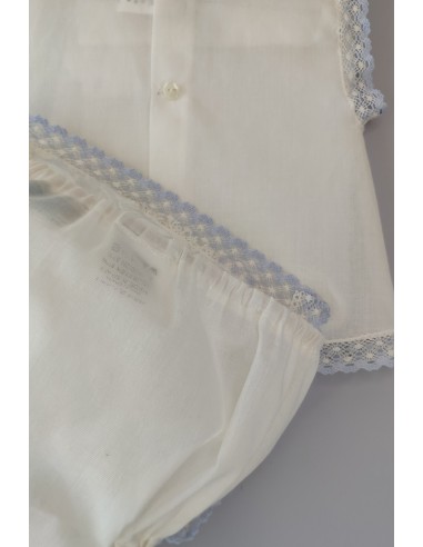 CONJUNTO UNISEX BATISTA 2 PIEZAS, CRUDO/CELESTE. VERANO.