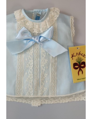 CONJUNTO UNISEX BATISTA 2 PIEZAS, CELESTE/CRUDO. VERANO.