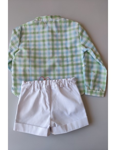 CONJUNTO NIÑO CAMISA CUADROS VICHY Y BERMUDA DE VILLALOBOS.