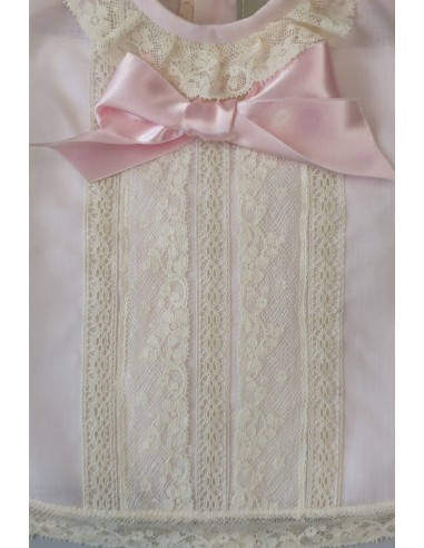 CONJUNTO UNISEX BATISTA 2 PIEZAS, ROSA BEBÉ/CRUDO. VERANO.