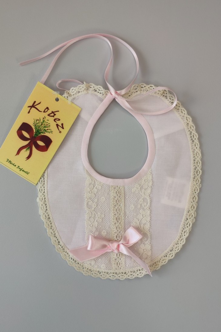 BABERO BATISTA UNISEX, ROSA BEBÉ/CRUDO. VERANO.