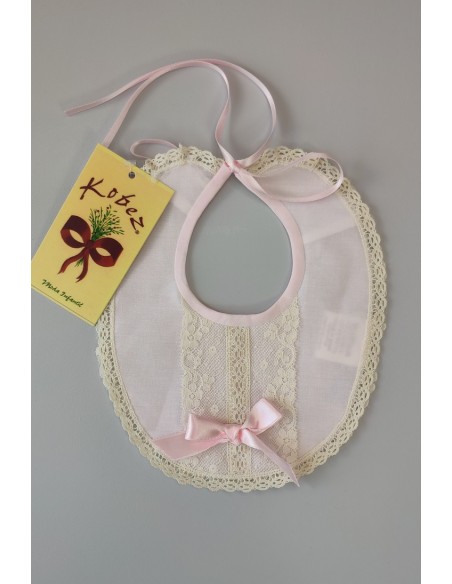 BABERO BATISTA UNISEX, ROSA BEBÉ/CRUDO. VERANO.