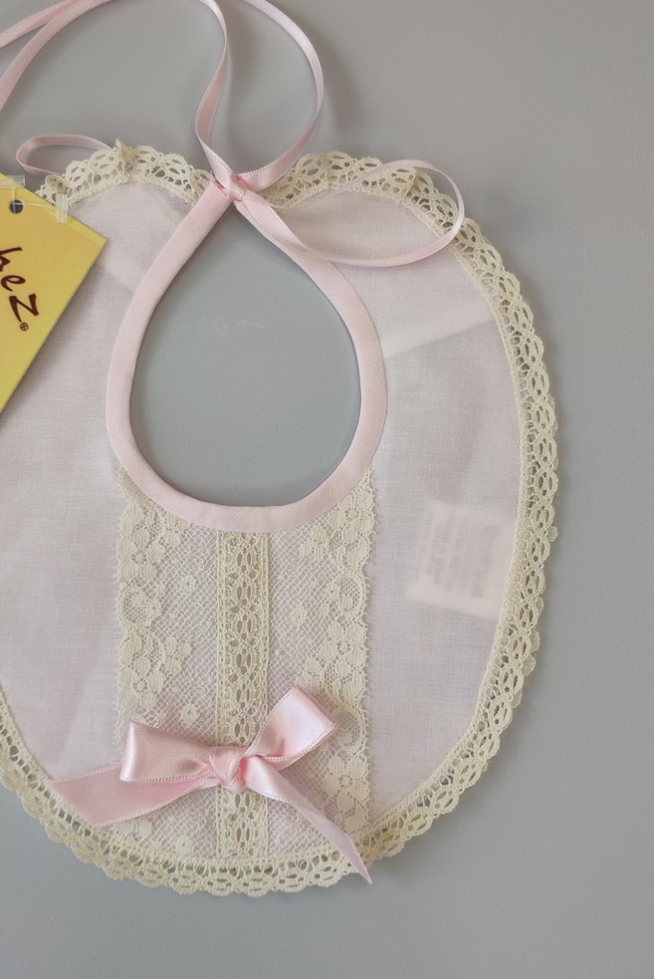 BABERO BATISTA UNISEX, ROSA BEBÉ/CRUDO. VERANO.