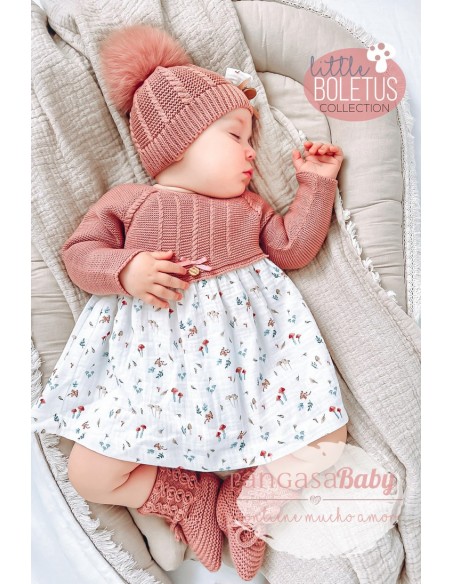 VESTIDO "LITTLE BOLETUS" DE PANGASA BABY, ROSÉ. INVIERNO 23.