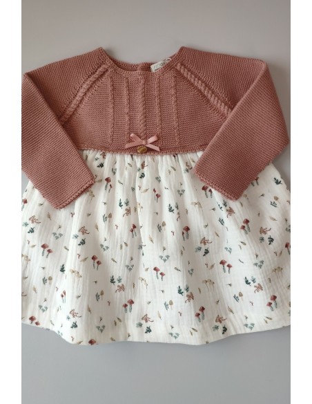 VESTIDO "LITTLE BOLETUS" DE PANGASA BABY, ROSÉ. INVIERNO 23.