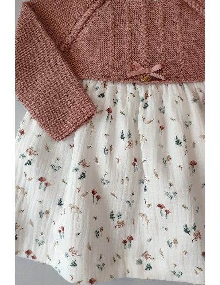 VESTIDO "LITTLE BOLETUS" DE PANGASA BABY, ROSÉ. INVIERNO 23.