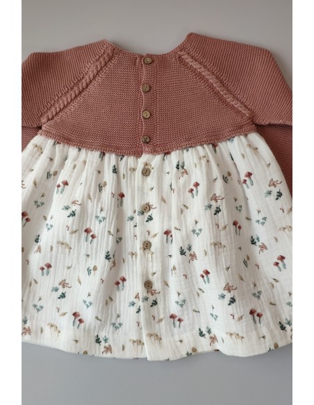 VESTIDO "LITTLE BOLETUS" DE PANGASA BABY, ROSÉ. INVIERNO 23.