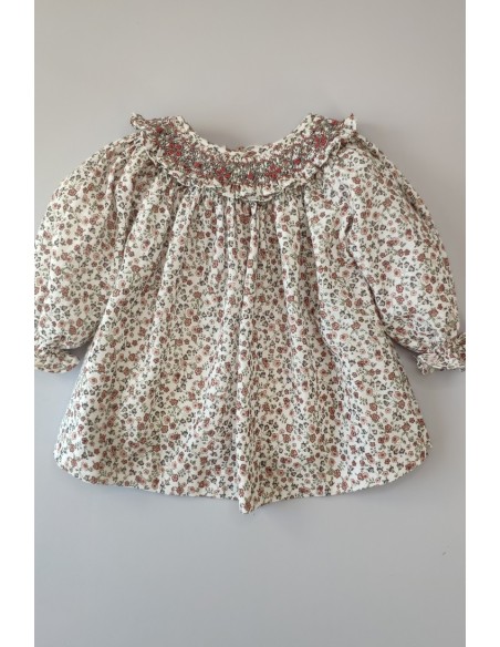 VESTIDO BORDADO PUNTO SMOCK FLORES, ROSA. INVIERNO 23.