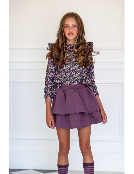 FALDA DOS VOLANTES BERENJENA, C. LIBERTY PARIS. KIDS CHOCOLATE.INVIERNO 23.