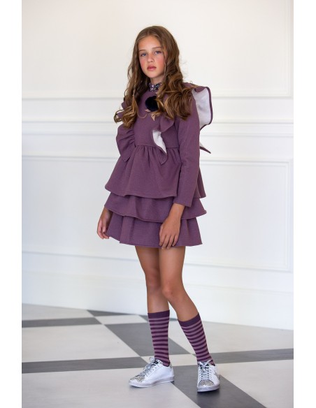 SUDADERA GLITTER BERENJENA, C. LIBERTY PARIS. KID'S CHOCOLATE.INVIERNO 23.